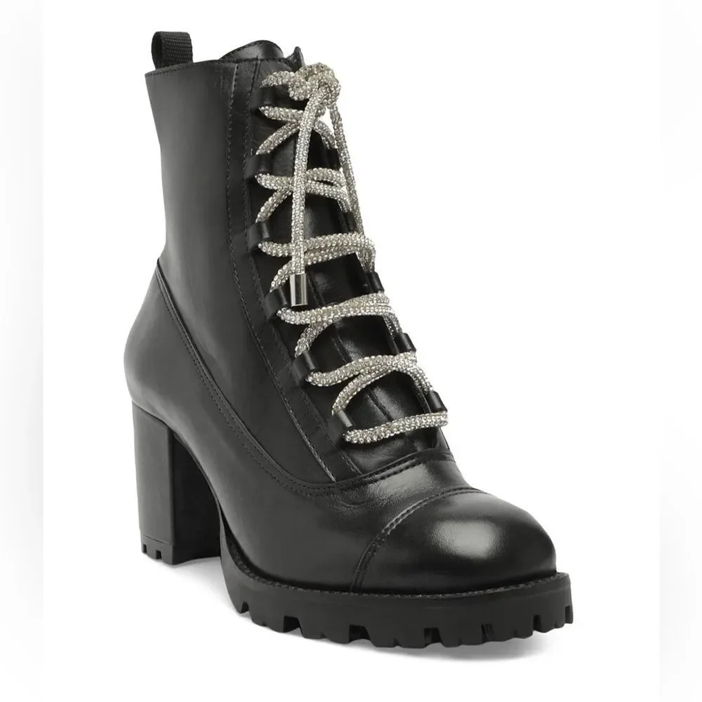 SCHUTZ Women's Kaile Lace Up Lug High Heel Boots- worn 2x comes w/shoe bag